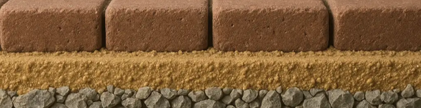 Cross-section showing driveway block paving layers and sub-base structure