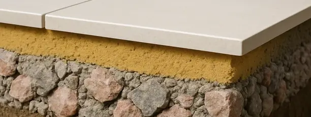 Cross-section diagram showing patio paving layers and sub-base structure