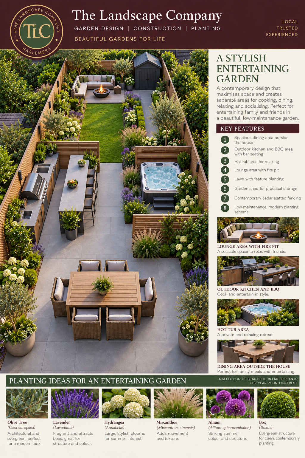 Showpiece smaller garden concept with outdoor entertaining space and planting