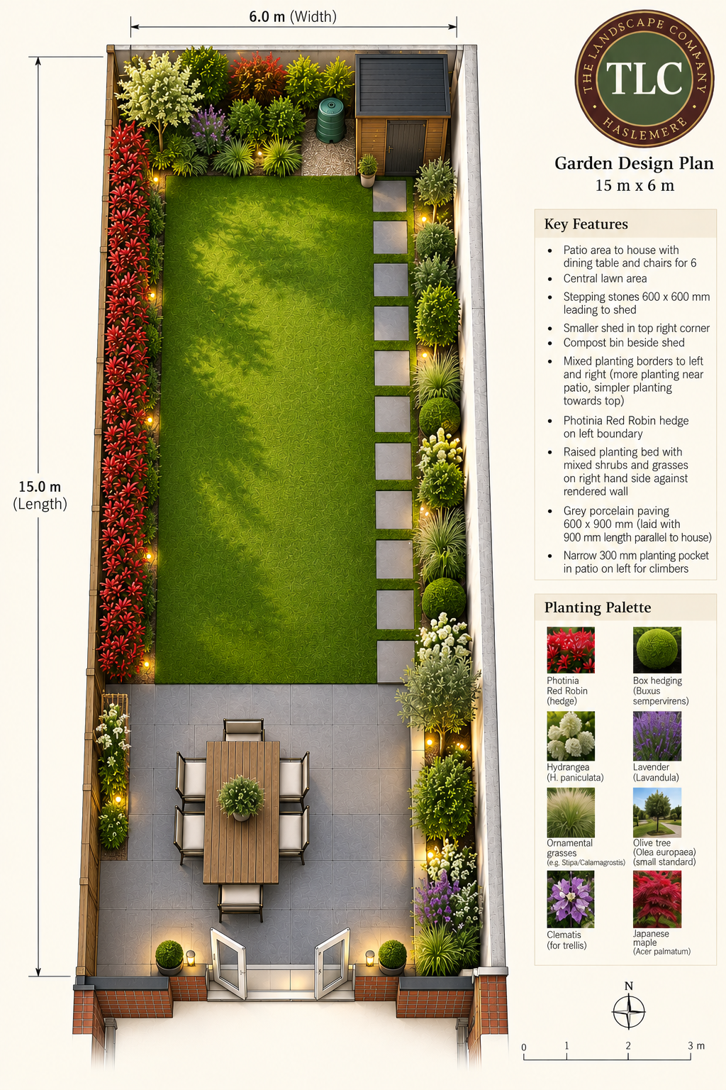Isometric Garden Design Plan with Planting Palette