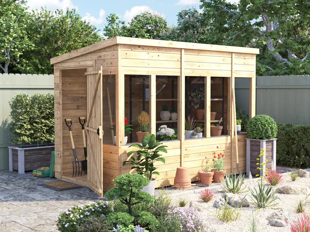 Garden potting shed with windows