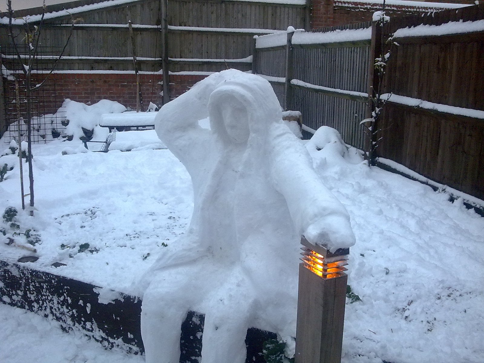 Snow sculpture in the garden — a personal photograph from The Landscape Company