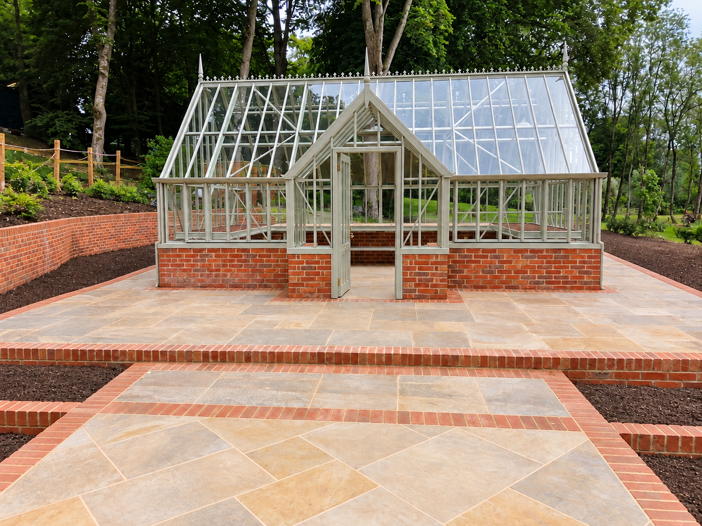 Red brick walling and Indian sandstone paving garden project